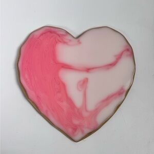 Pink and white swirl heart decor with gold edges